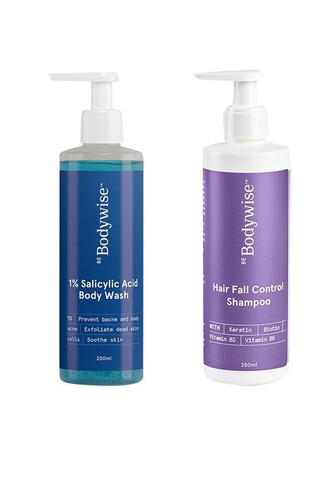 Be Bodywise Salicylic Acid Body Wash Hair Fall Control Shampoo 250 Ml Each