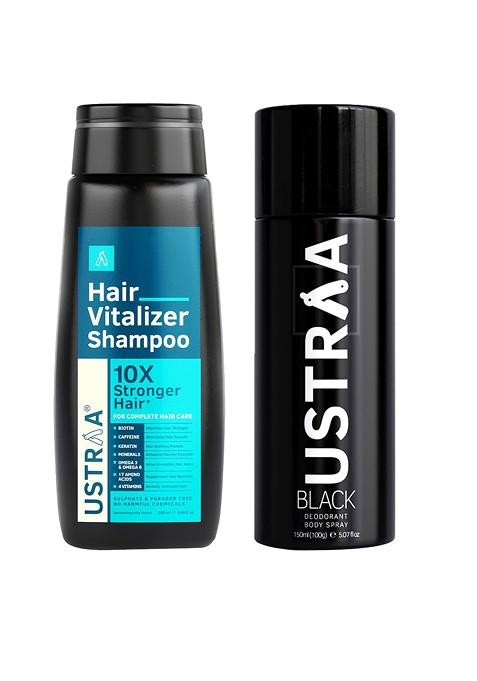 Ustraa Set Of Vitalizer Shampoo 250 Ml Black Deodorant 150