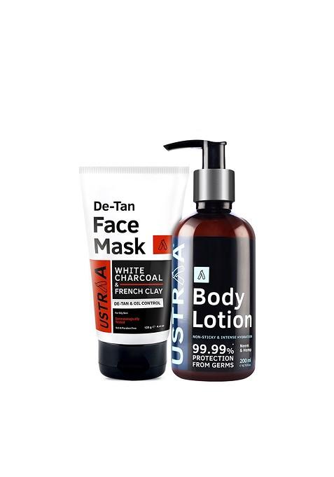 Ustraa Men Black Combo Of Body Lotion De Tan Face Mask