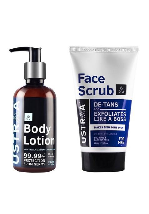 Ustraa Men Black Combo Of Body Lotion De Tan Face Scrub