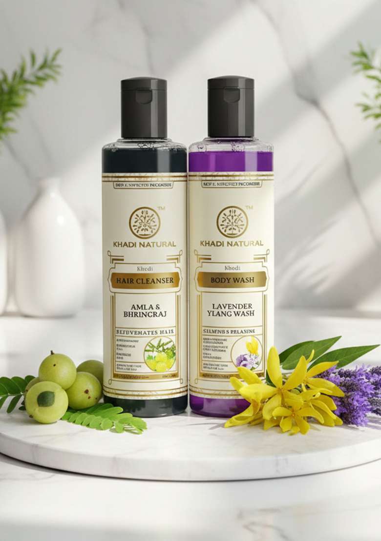 Khadi Natural Amla Bhringraj Shampoo Lavender Ylang Body Wash Combo 420Ml - Indya