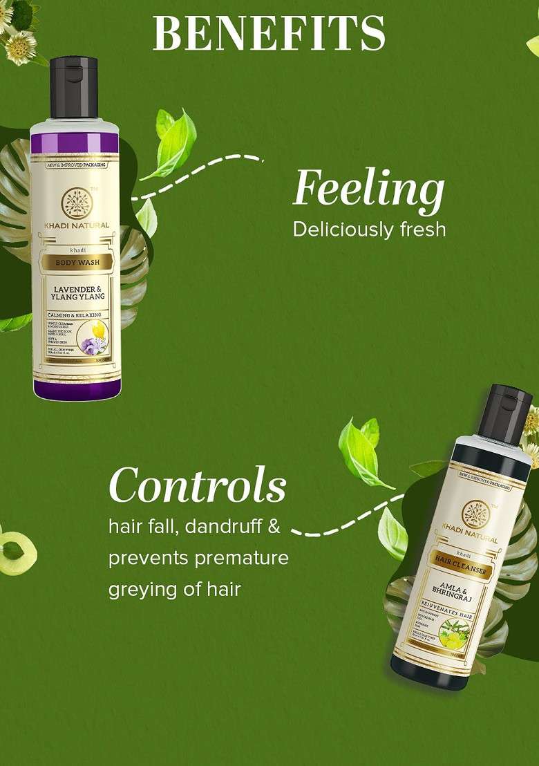 Khadi Natural Amla Bhringraj Shampoo Lavender Ylang Body Wash Combo 420Ml - Indya