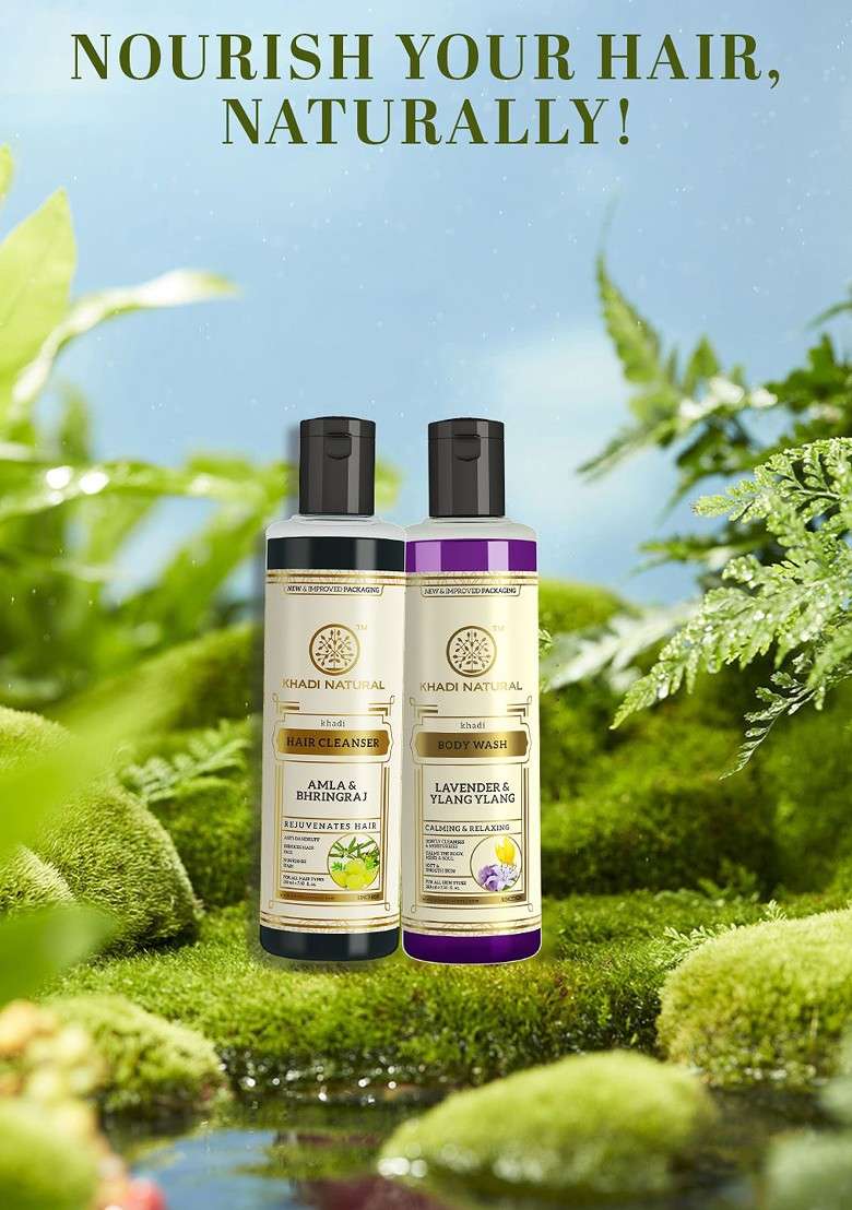 Khadi Natural Amla Bhringraj Shampoo Lavender Ylang Body Wash Combo 420Ml - Indya