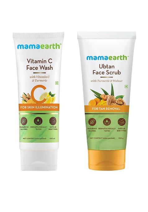 Mamaearth Unisex Set Of Sustainable Vitamin C Face Wash Tan Removal Scrub