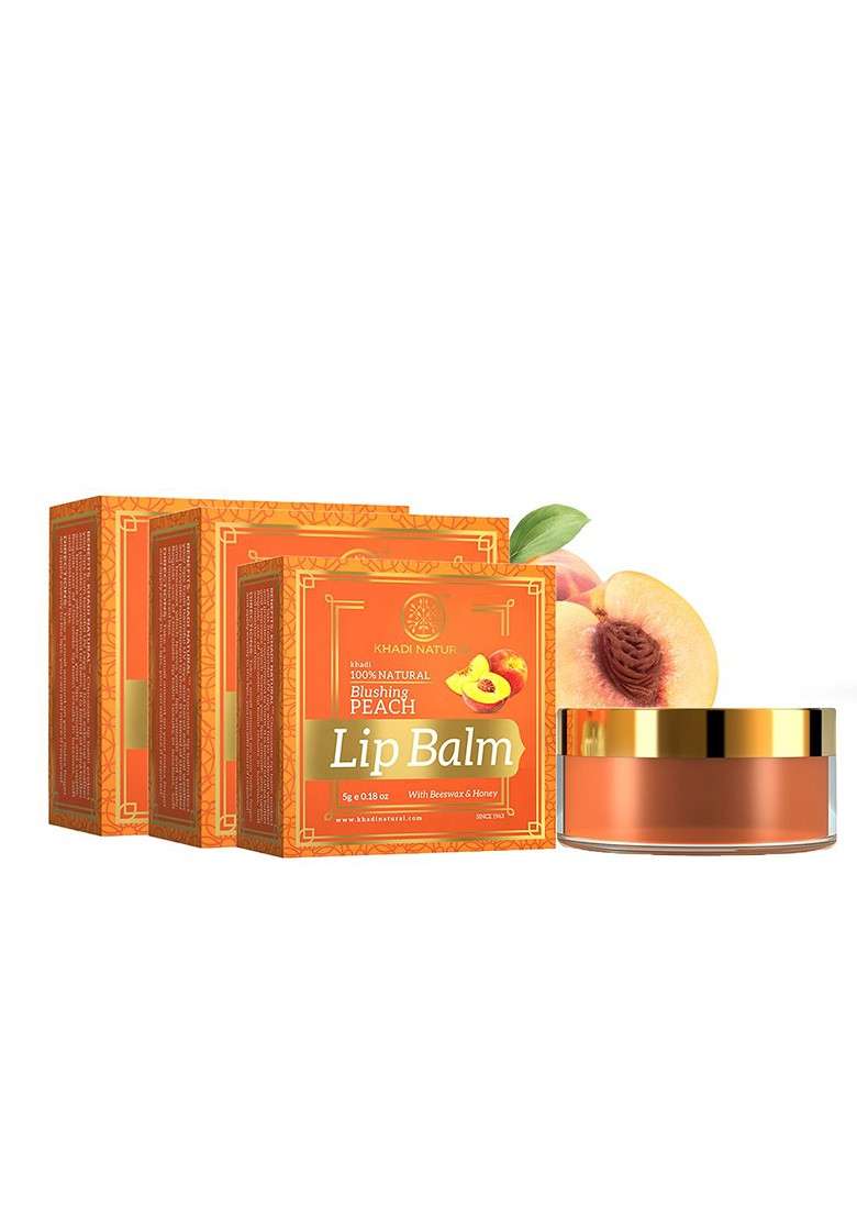 Khadi Natural Set Of 3 Peach Herbal Lip Balm With Beeeswax Honey 15G - Indya