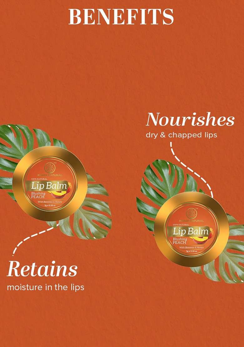 Khadi Natural Set Of 3 Peach Herbal Lip Balm With Beeeswax Honey 15G - Indya