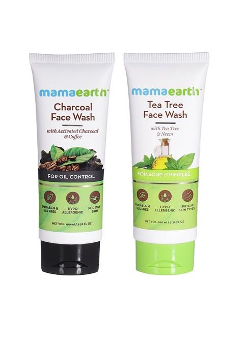 Mamaearth Unisex Set Of 2 Tea Tree Face Wash And Charcoal 100 Ml