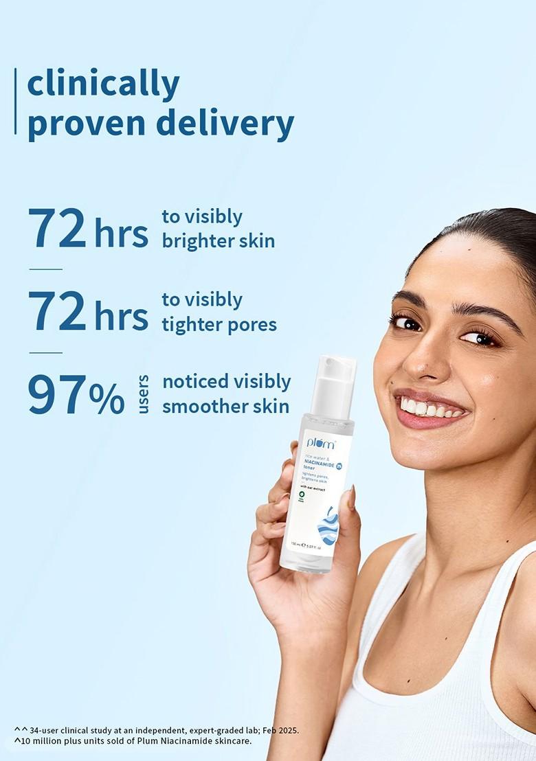 Plum 3 Niacinamide Alcohol Free Toner With Rice Water To Reduce Pores Blemishes 150Ml