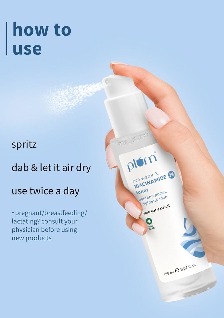 Plum 3 Niacinamide Alcohol Free Toner With Rice Water To Reduce Pores Blemishes 150Ml