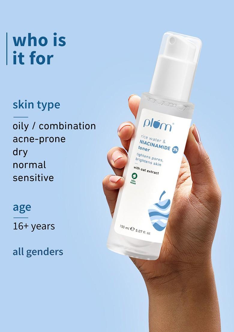 Plum 3 Niacinamide Alcohol Free Toner With Rice Water To Reduce Pores Blemishes 150Ml