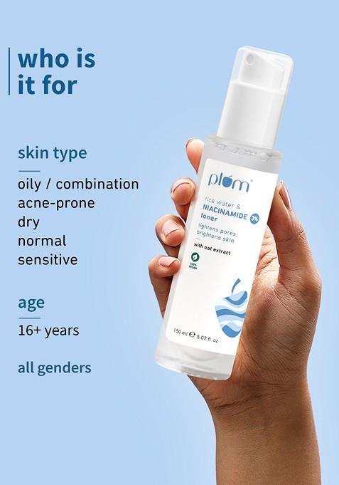 Plum 3 Niacinamide Alcohol Free Toner With Rice Water To Reduce Pores Blemishes 150Ml