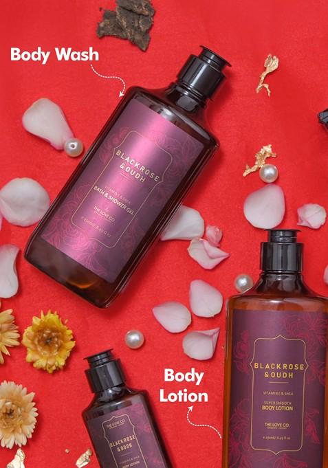 The Love Co Black Rose Oudh Body Wash Lotion Gift Set