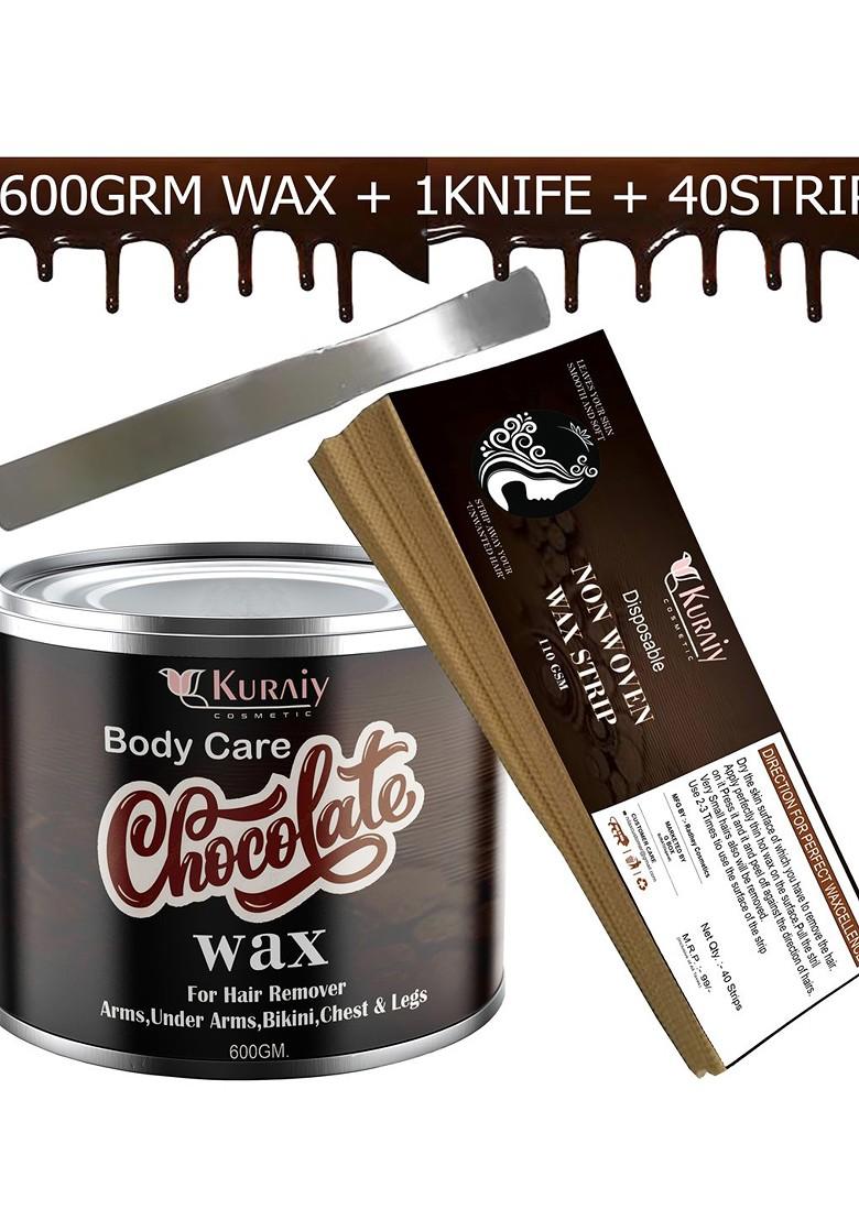 Kuraiy Body Care Detan Chocolate Wax For Hair Removal 600 G With Knife 40 Strips