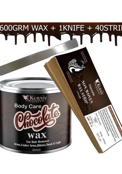 Kuraiy Body Care Detan Chocolate Wax For Hair Removal 600 G With Knife 40 Strips