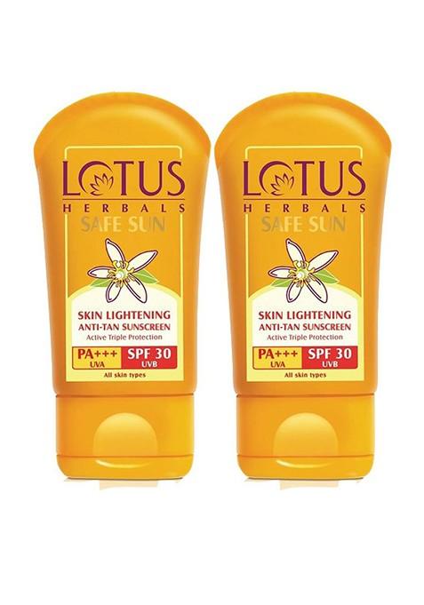 Lotus Herbals Safe Sun Set Of 2 Skin Lightening Anti Tan Spf 30 Sunscreen 50G Each