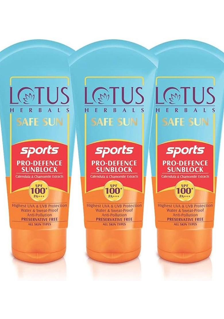 Lotus Herbals Safe Sun Set Of 3 Sports Pro Defence Sunblock Spf 100 Sunscreen 40G Each