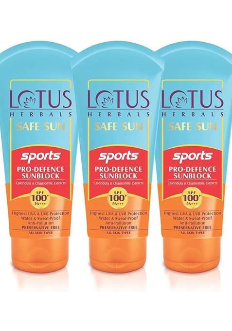 Lotus Herbals Safe Sun Set Of 3 Sports Pro Defence Sunblock Spf 100 Sunscreen 40G Each