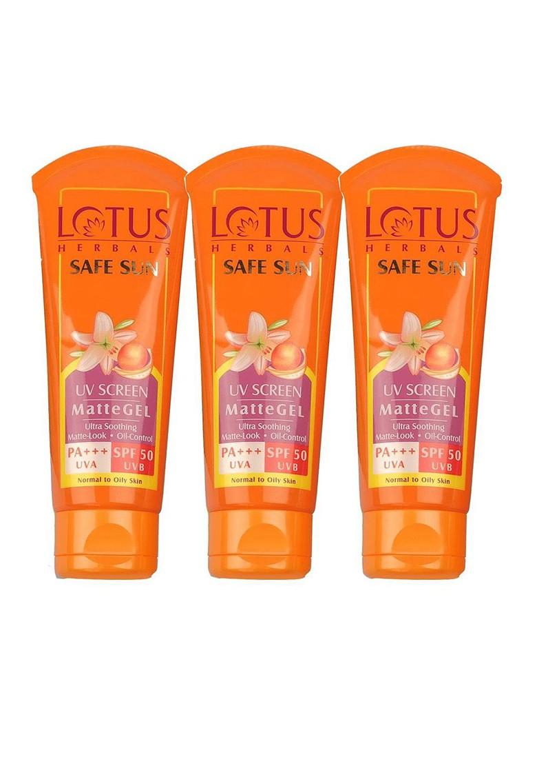 Lotus Herbals Set Of 3 Safe Sun Uv Screen Spf 50 Matte Gel 50G Each