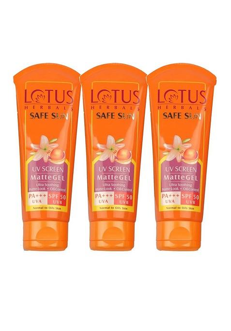 Lotus Herbals Set Of 3 Safe Sun Uv Screen Spf 50 Matte Gel 50G Each