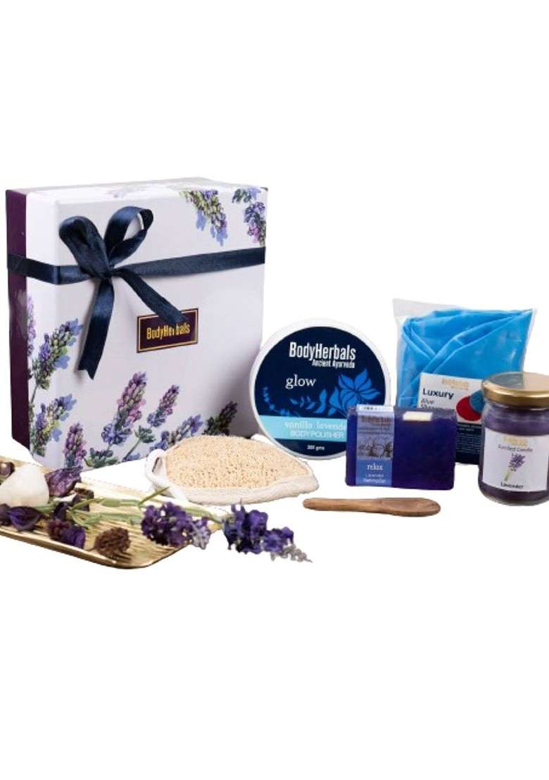 Bodyherbals 7 Pcs Lavender Vanilla Bath Body Care Spa Gift Set - Indya