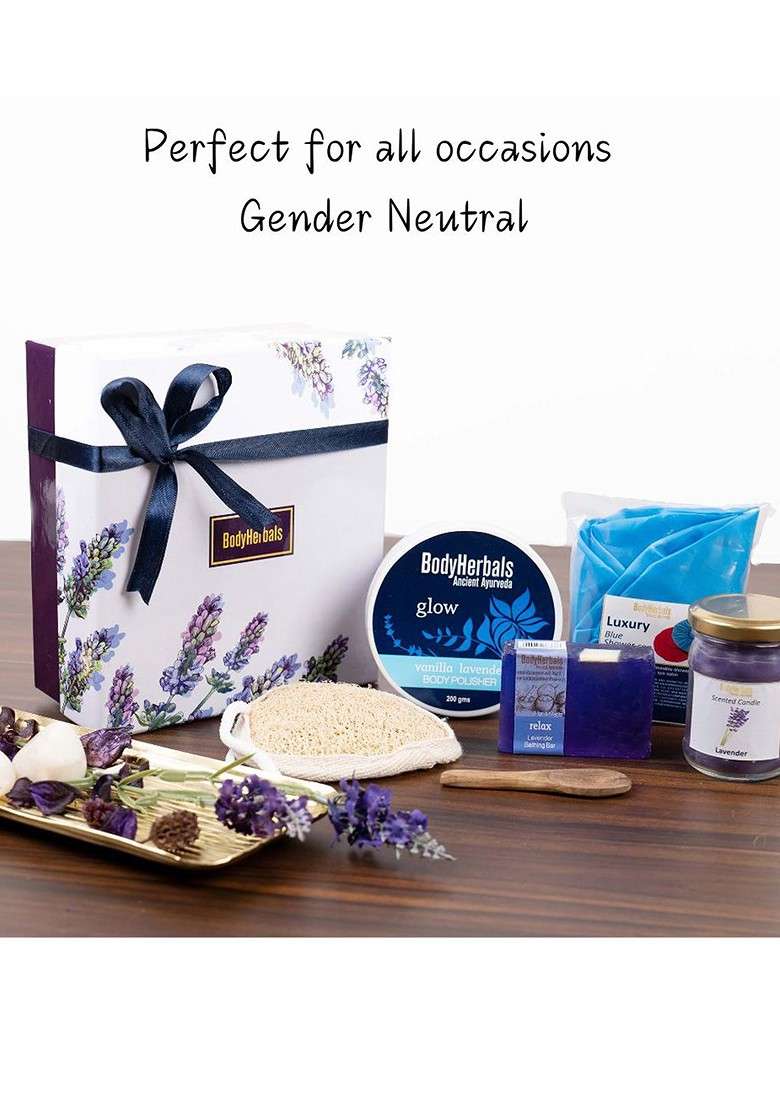 Bodyherbals 7 Pcs Lavender Vanilla Bath Body Care Spa Gift Set - Indya