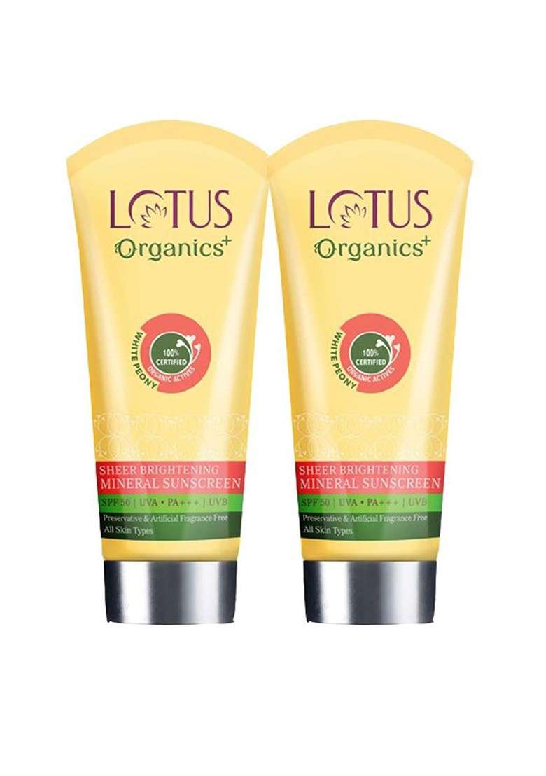 Lotus Organics Set Of 2 White Peony Sheer Brightening Spf 50 Mineral Sunscreen 50G Each - Indya