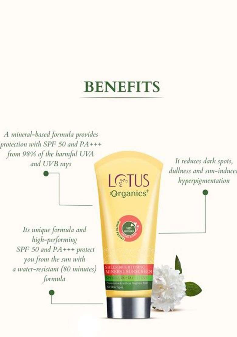Lotus Organics Set Of 2 White Peony Sheer Brightening Spf 50 Mineral Sunscreen 50G Each - Indya