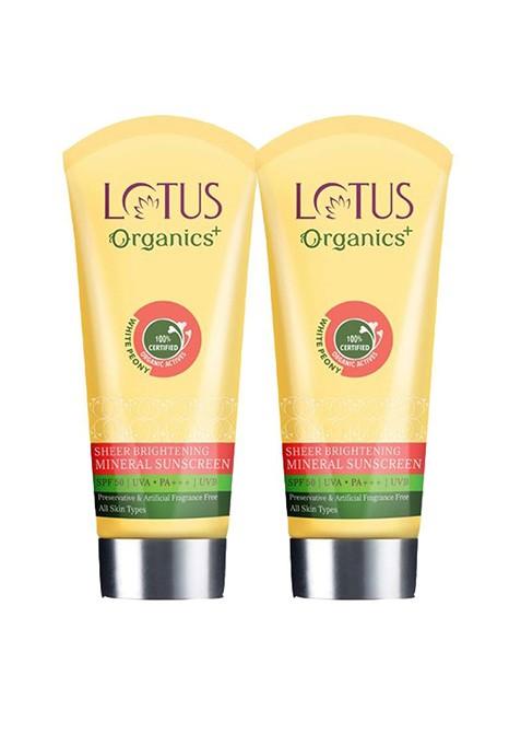 Lotus Organics Set Of 2 White Peony Sheer Brightening Spf 50 Mineral Sunscreen 50G Each