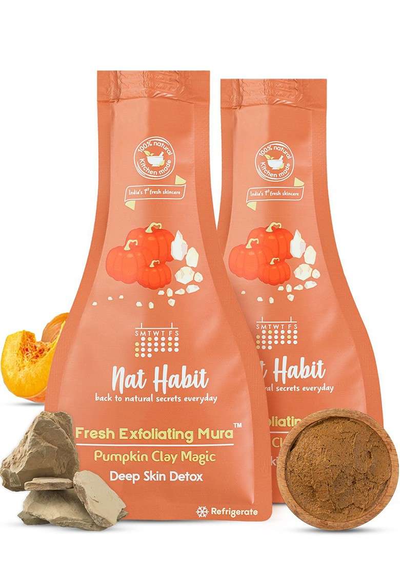 Nat Habit Set Of 2 Fresh Exfoliating Mura Face Exfoliator With Pumpkin Clay Magic 25G Each - Indya
