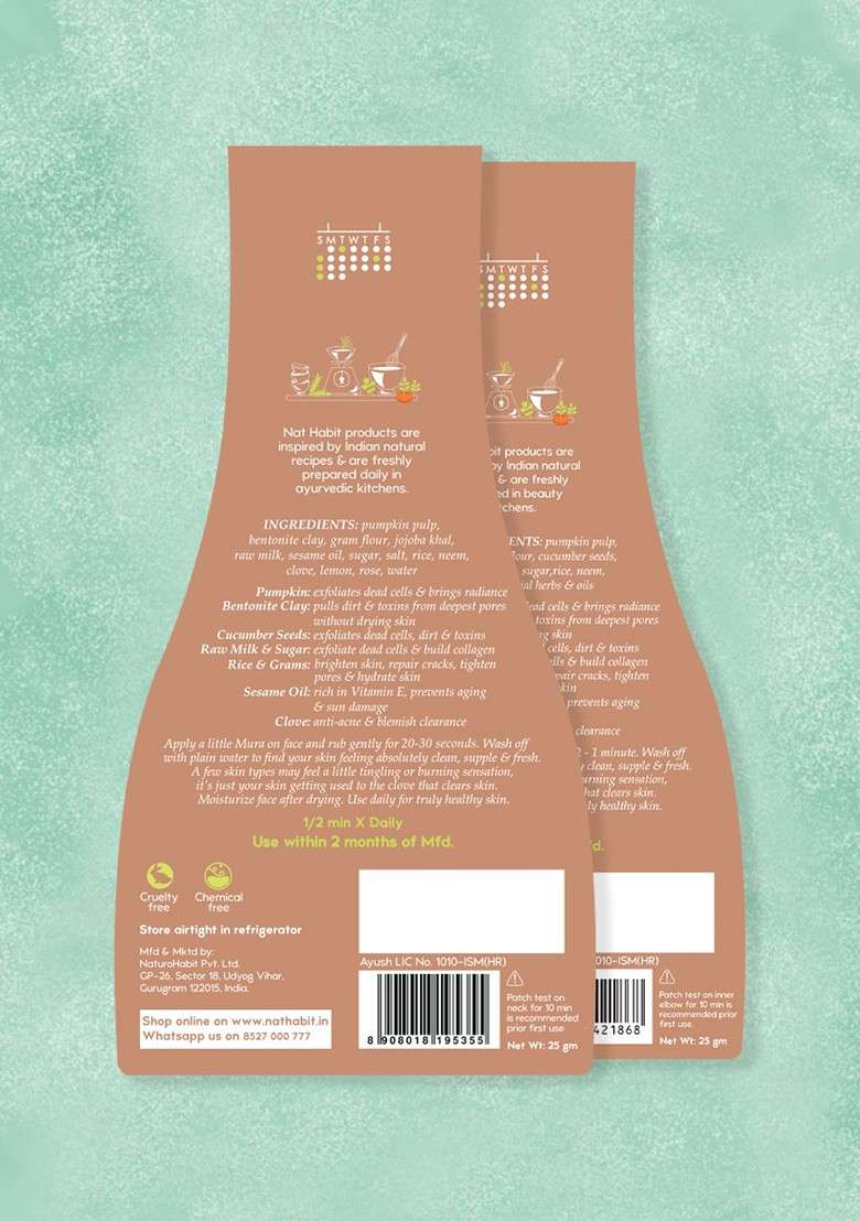 Nat Habit Set Of 2 Fresh Exfoliating Mura Face Exfoliator With Pumpkin Clay Magic 25G Each - Indya