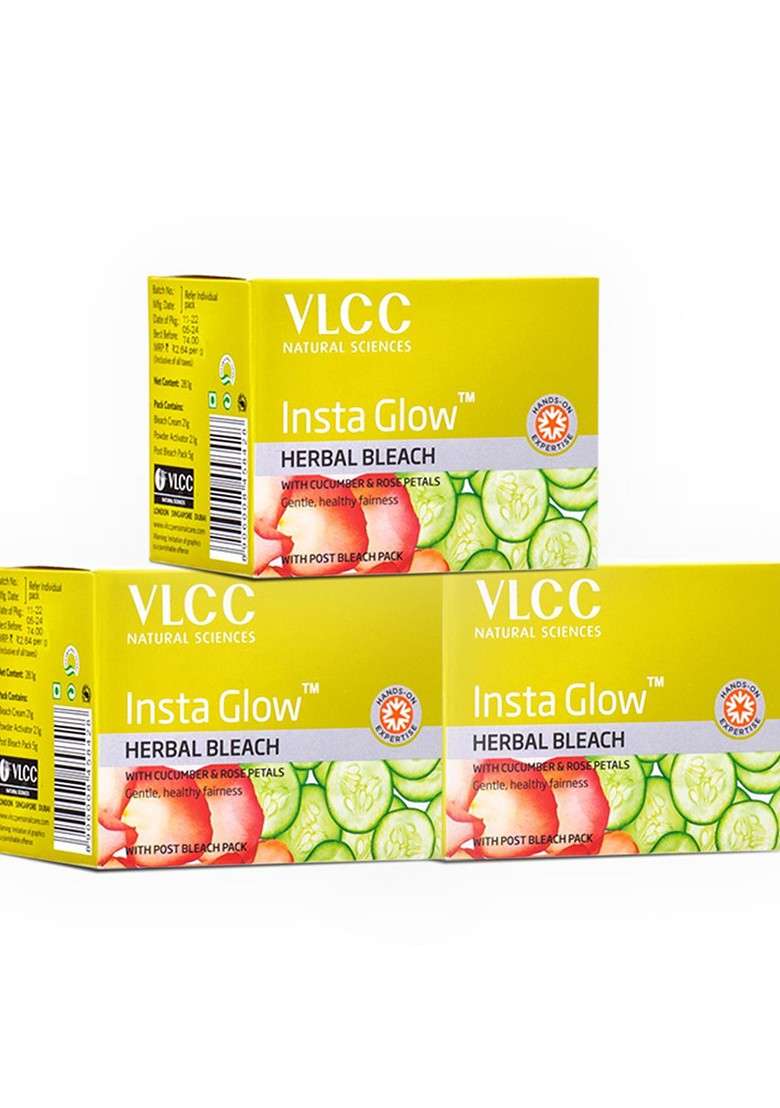 Vlcc Set Of 3 Insta Glow Herbal Bleach With Cucumber Rose Petals 27 G Each - Indya