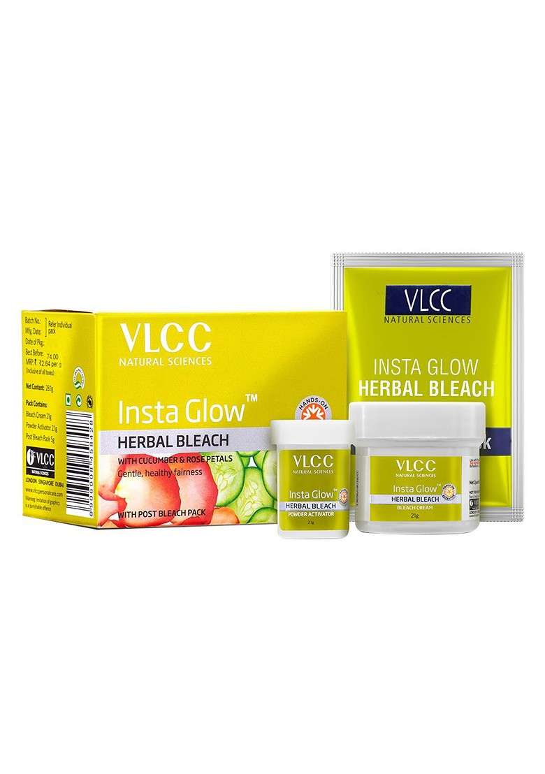 Vlcc Set Of 3 Insta Glow Herbal Bleach With Cucumber Rose Petals 27 G Each - Indya