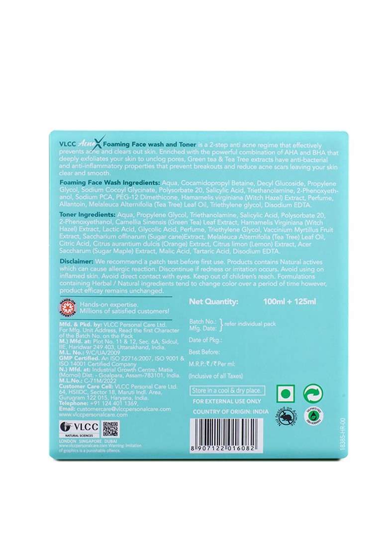 Vlcc Acnex Face Wash With 2 Salicylic Acid 100Ml Toner For Oil Free Skin Tone 125Ml - Indya