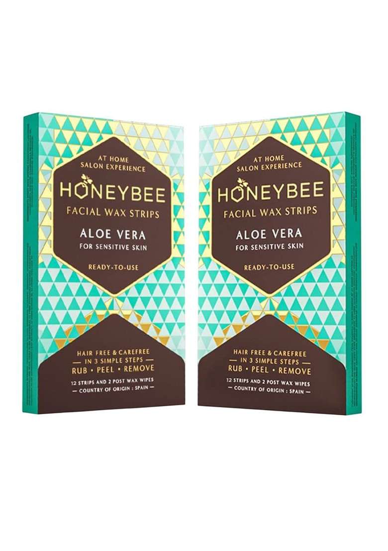 Honeybee Set Of 2 Aloe Vera Facial Wax Strips 12 Post Wipes Each - Indya