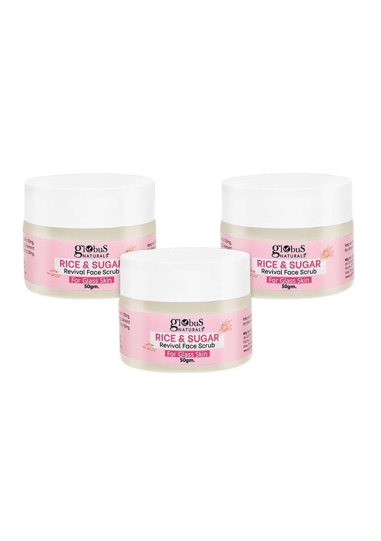 Globus Naturals Set Of 3 Rice Sugar Revival Face Scrub 50 Gm Each - Indya