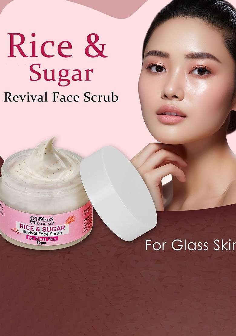 Globus Naturals Set Of 3 Rice Sugar Revival Face Scrub 50 Gm Each - Indya