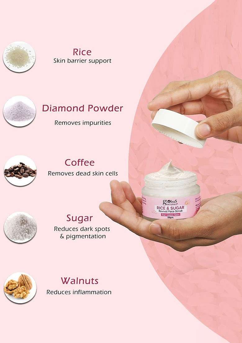 Globus Naturals Set Of 3 Rice Sugar Revival Face Scrub 50 Gm Each - Indya