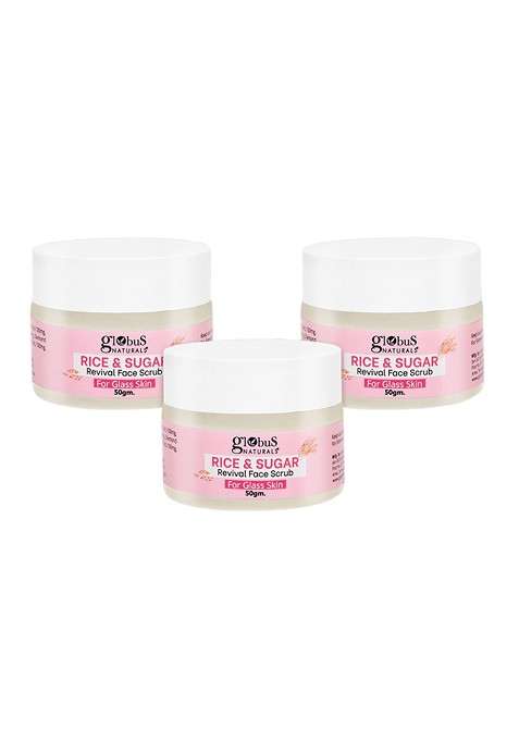 Globus Naturals Set Of 3 Rice Sugar Revival Face Scrub 50 Gm Each