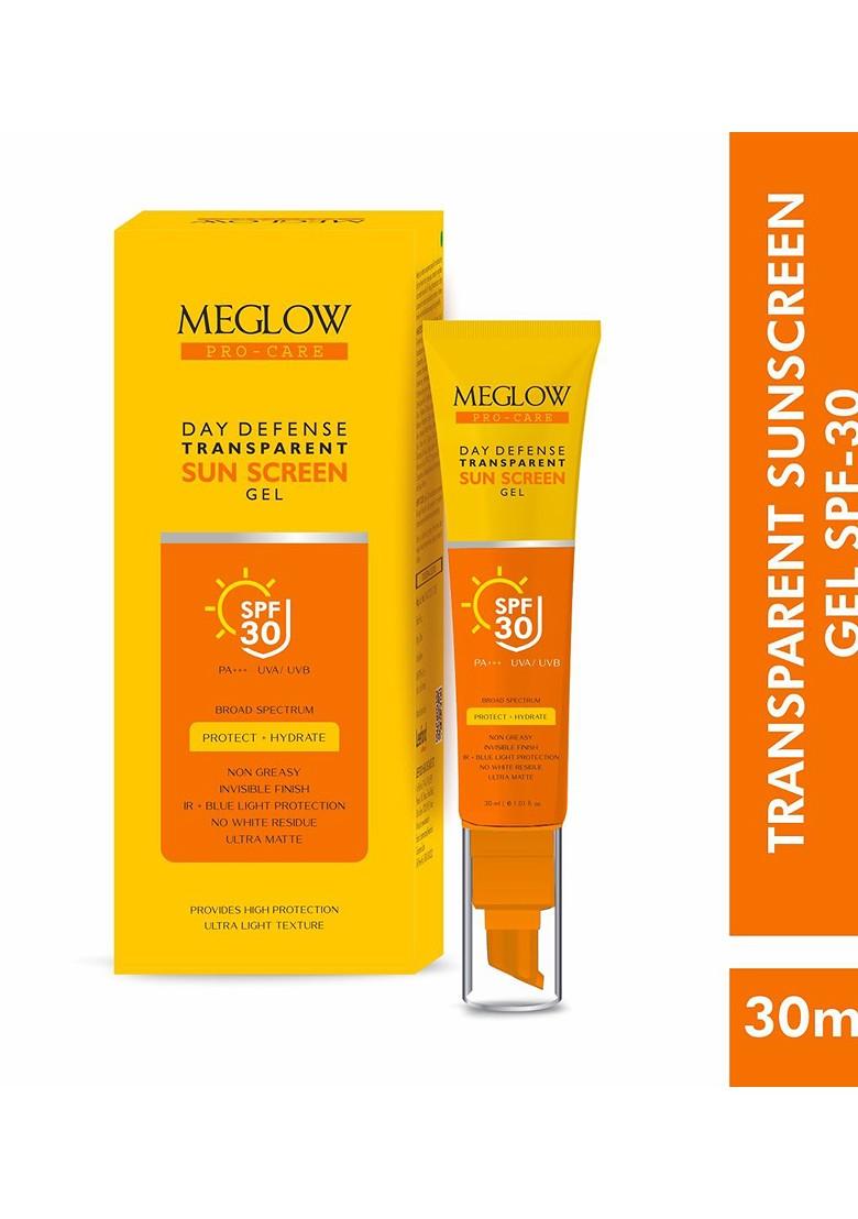 Meglow Pro Care Day Defence Broad Spectrum Spf 30 Sunscreen Gel For Face 30Ml