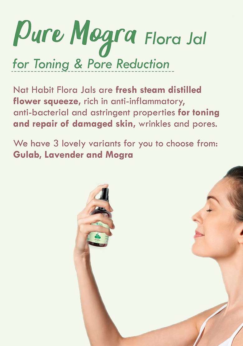 Nat Habit Set Of 3 Pure Fresh Distilled Mogra Flora Jal Toner For Skin Toning 100Ml Each - Indya