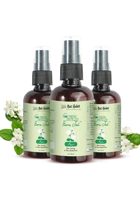 Nat Habit Set Of 3 Pure Fresh Distilled Mogra Flora Jal Toner For Skin Toning 100Ml Each