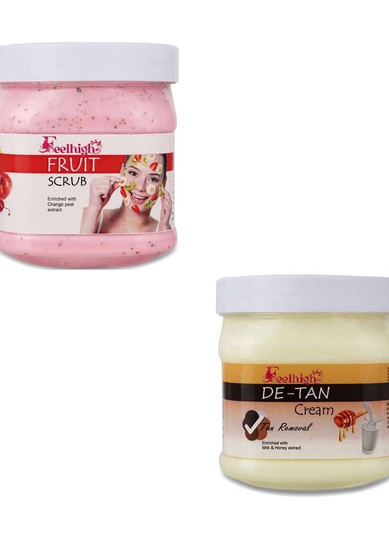 Feelhigh Set Of Mix Fruit Body Scrub De Tan Cream 500 Ml Each - Indya