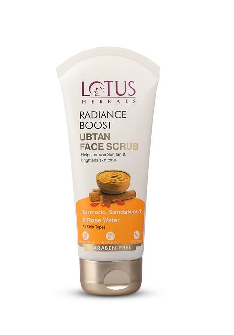 Lotus Herbals Radiance Boost Ubtan Face Scrub To Remove Sun Tan With Turmeric 100 G