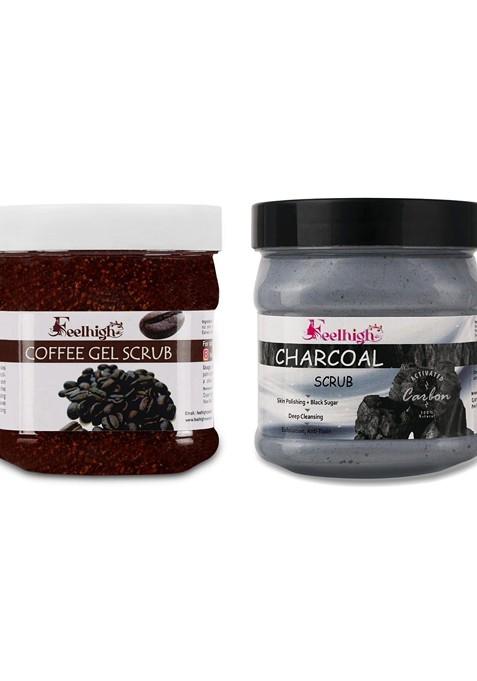 Feelhigh Set Of 2 Charcoal Coffee Gel Scrub For Face Body Exfoliators 500 Ml Each