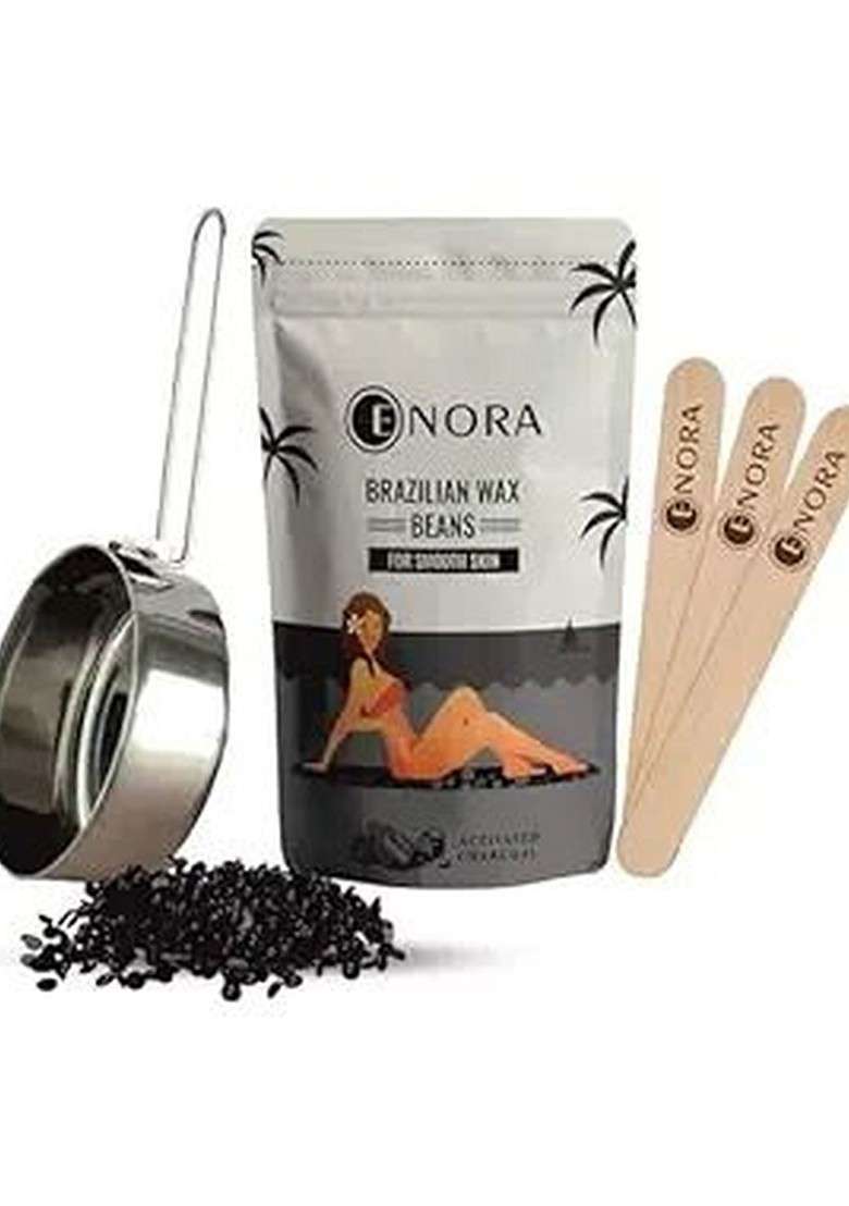 Enora Activated Charcoal Brazilian Face Wax 100 G With Pan Spatula - Indya