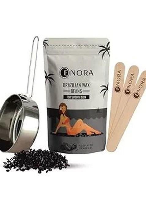Enora Activated Charcoal Brazilian Face Wax 100 G With Pan Spatula