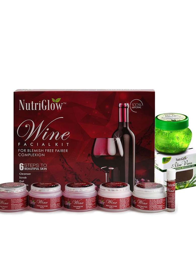 Nutriglow Combo Of Wine Facial Kit 250G 10Ml Aloe Vera Massage Gel 100G - Indya