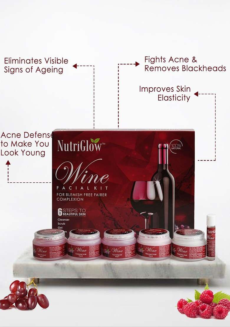 Nutriglow Combo Of Wine Facial Kit 250G 10Ml Aloe Vera Massage Gel 100G - Indya