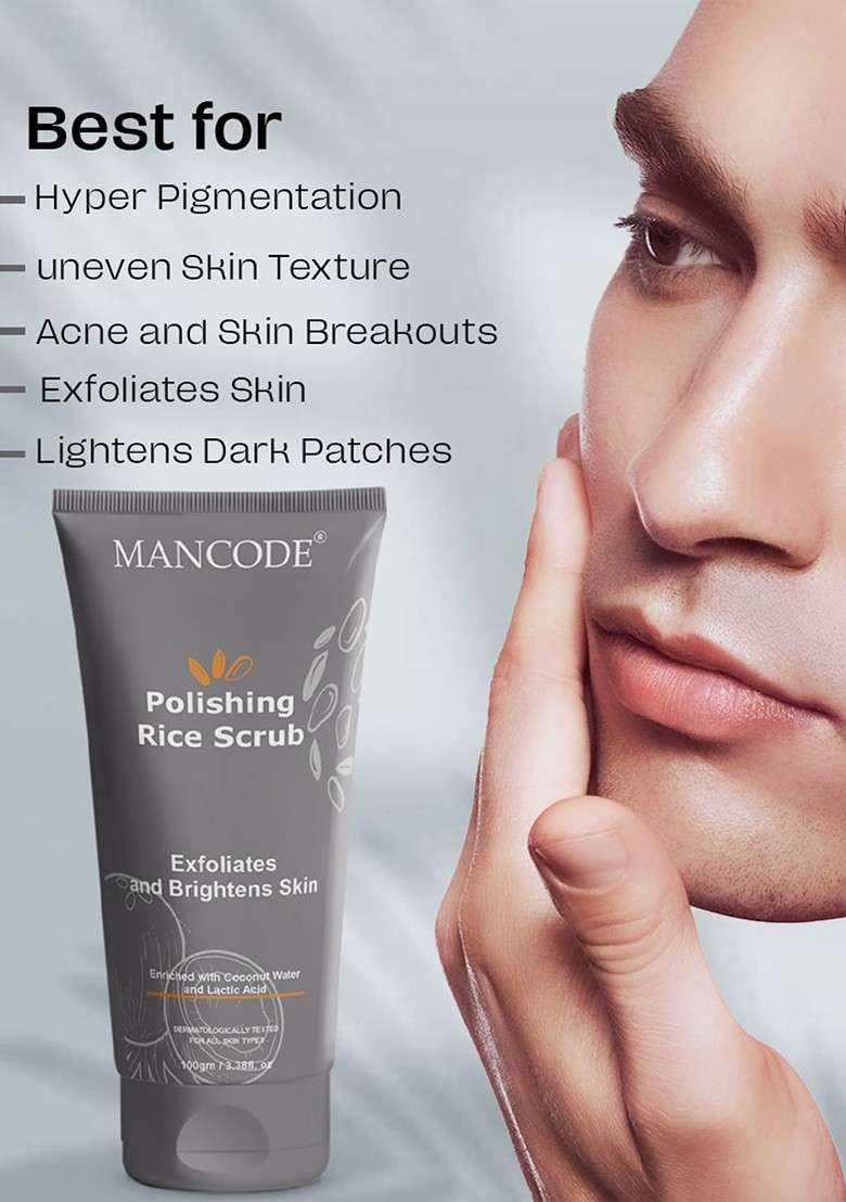 Mancode Polishing Rice Scrub For Oil Control 100Gm - Indya
