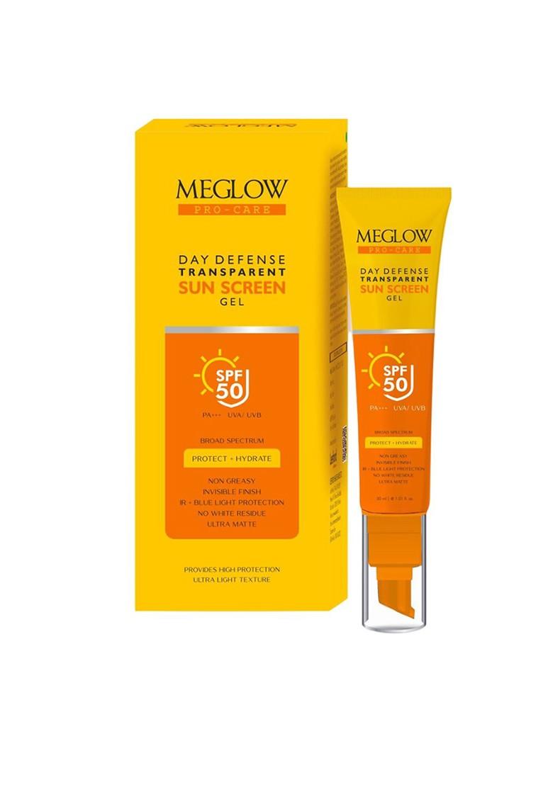 Meglow Pro Care Day Defence Broad Spectrum Spf 50 Sunscreen Gel For Face 30Ml
